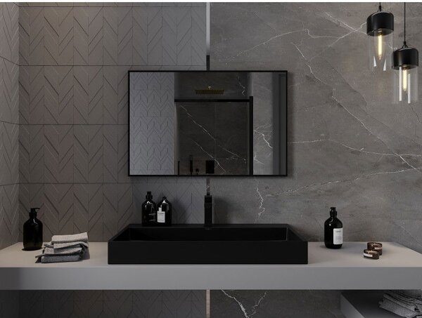 Mexen Loft, oglinda baie dreptunghiulara 90 x 60 cm, culoare rama negru mat, 9852-090-060-000-70