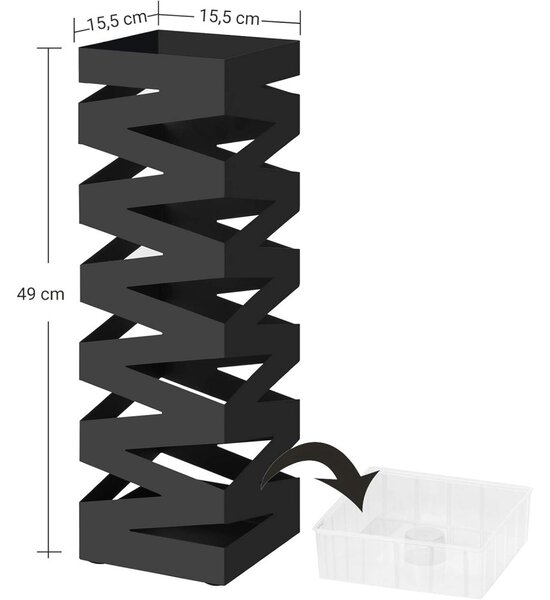 Suport umbrelă pătrat cu cârlige, negru 15x15x49cm