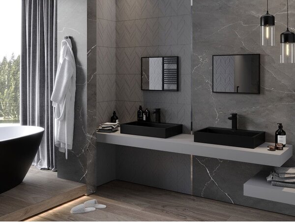 Mexen Loft, oglinda baie dreptunghiulara 50 x 40 cm, culoare rama negru mat, 9852-050-040-000-70