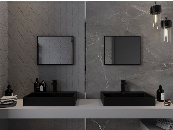 Mexen Loft, oglinda baie dreptunghiulara 50 x 40 cm, culoare rama negru mat, 9852-050-040-000-70