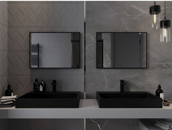 Mexen Loft, oglinda baie dreptunghiulara 70 x 50 cm, culoare rama negru mat, 9852-070-050-000-70