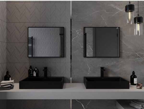 Mexen Loft, oglinda baie dreptunghiulara 60 x 50 cm, culoare rama negru mat, 9852-060-050-000-70