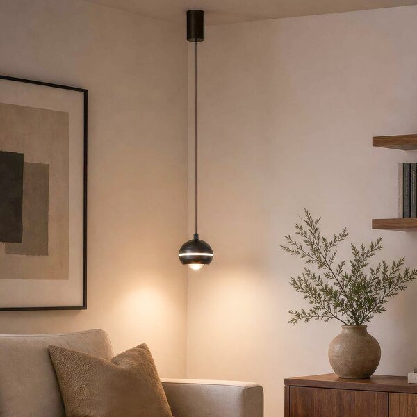 Searchlight Lampă suspendată LED Meteor, 1 bec, nichel negru, metal, CCT, reglabil, Gri, Camera de zi / sufragerie, Metal, Modern