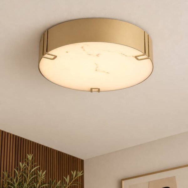 Searchlight Plafonieră LED Marmo, culoare aurie, metal, IP44, 3.000 K, reglabil, Auriu / Alamă, Baie, Metal