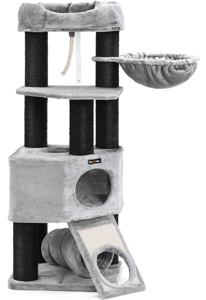 Stâlp de zgâriat pentru pisici cu căsuță pentru pisici, gri 50x50x141cm