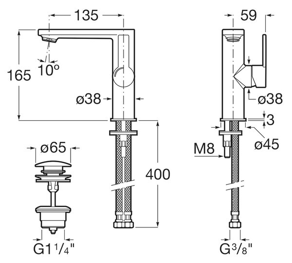 Roca Targa baterie lavoar stativ oţel A5A405FSM0
