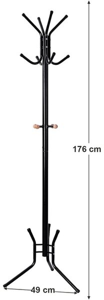 Cuier haine metalic cu 12 cârlige, negru