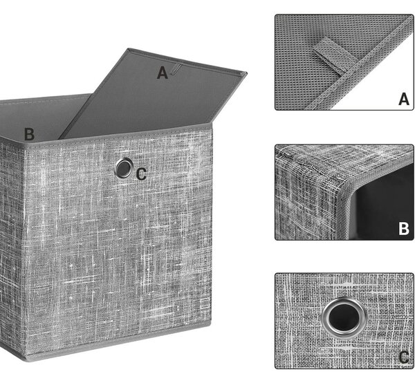 Coșuri de depozitare pliabile 6buc, gri 30x30x30cm