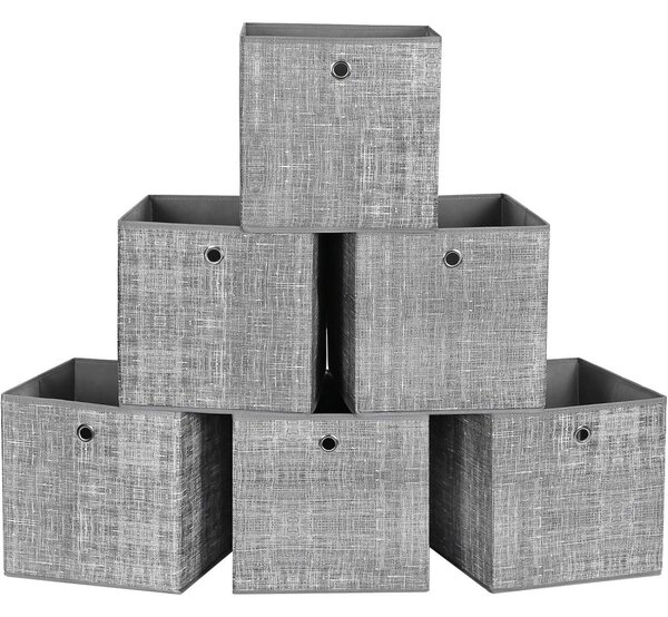 Coșuri de depozitare pliabile 6buc, gri 30x30x30cm