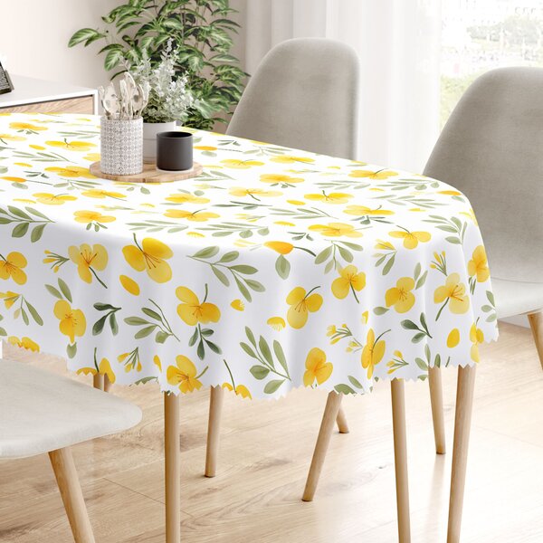 Goldea față de masă teflonată - flori primula de seară - ovală 140 x 180 cm