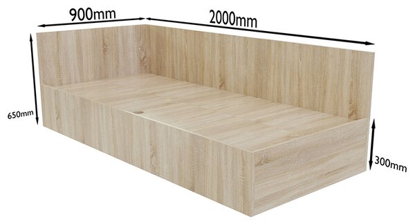Pat de colt dreapta Mobiref, 200 X 90 X 65 cm, PAL Sonoma 18 mm