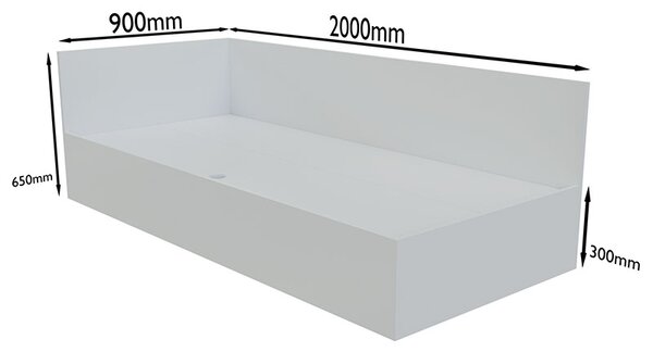 Pat de colt dreapta Mobiref, 200 X 90 X 65 cm, PAL Alb 18 mm
