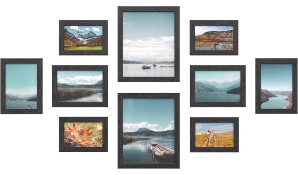 Set de rame foto de 10 bucăți în 3 dimensiuni diferite, negru 28x23x1cm/20x15x1cm/18x13x1cm