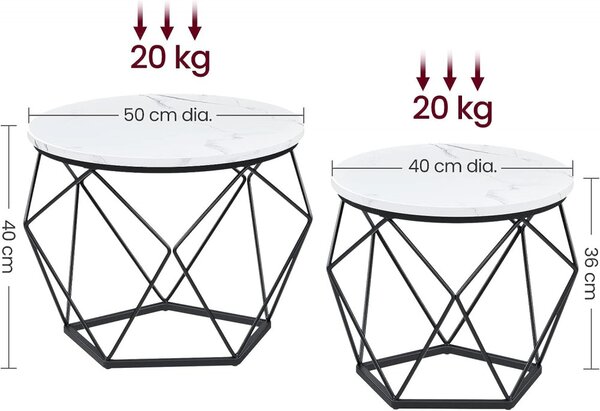 Set măsuță de cafea 2 piese, alb și negru 50x50x40cm