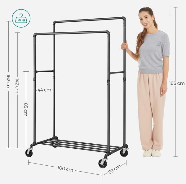 Suport pentru haine pe roti, negru 100x59x146-162cm