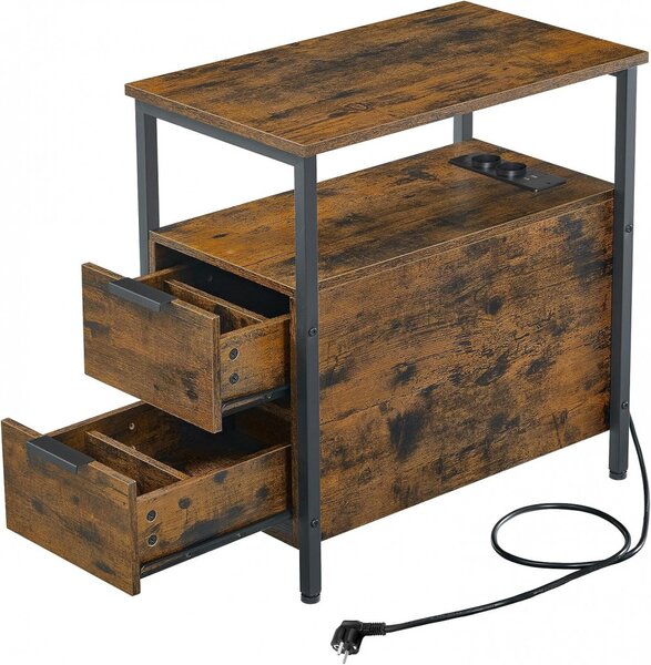 Masă consolă cu două sertare, separator încorporat, Măsuță depozitare, maro rustic