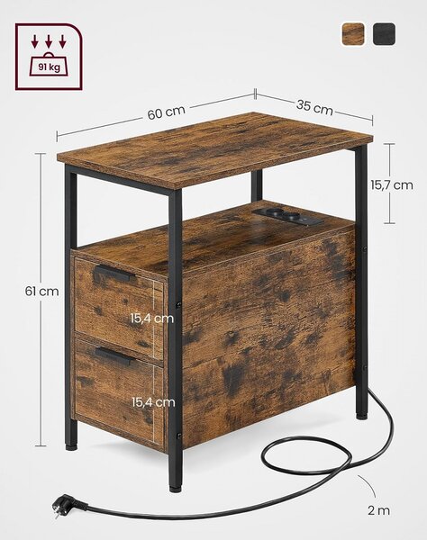 Masă consolă cu două sertare, separator încorporat, Măsuță depozitare, maro rustic