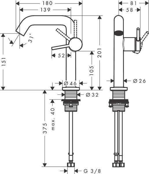 Hansgrohe Tecturis S baterie lavoar stativ crom 73342000