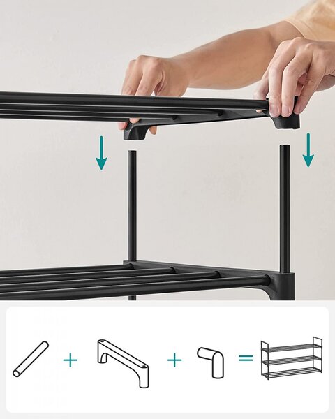 Suport pentru pantofi, 3 niveluri, pentru 12-15 perechi de pantofi, 30 x 92 x 54 cm, negru