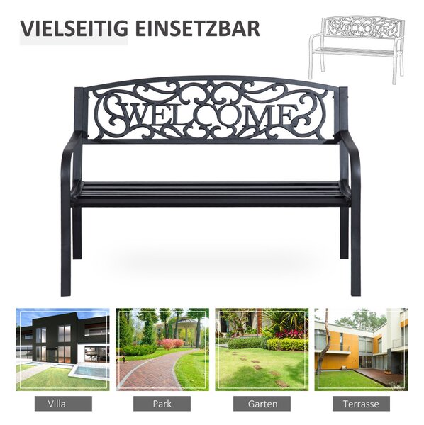 Bancă de grădină pentru 2 persoane, metal, negru