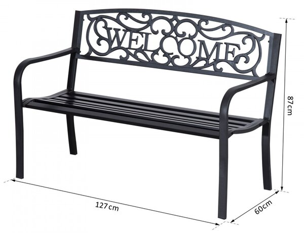 Bancă de grădină pentru 2 persoane, metal, negru