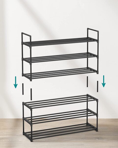 Suport pentru pantofi, 3 niveluri, pentru 12-15 perechi de pantofi, 30 x 92 x 54 cm, negru