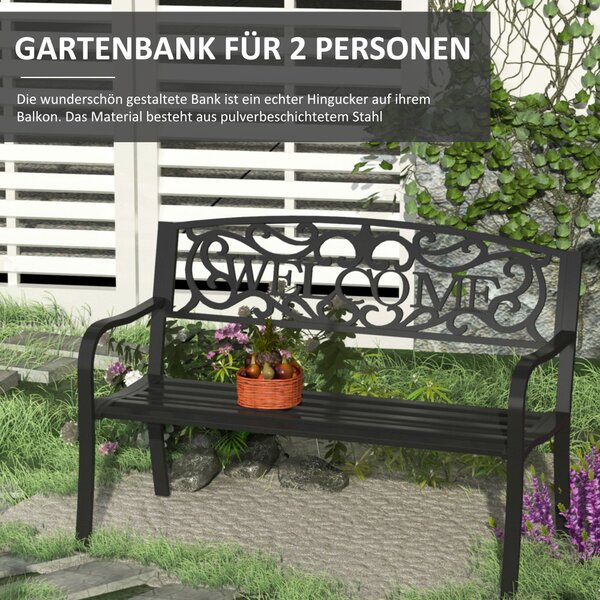 Bancă de grădină pentru 2 persoane, metal, negru