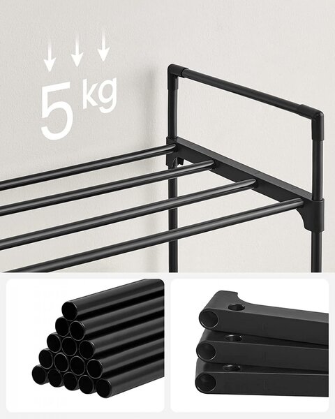 Suport pentru pantofi, 3 niveluri, pentru 12-15 perechi de pantofi, 30 x 92 x 54 cm, negru
