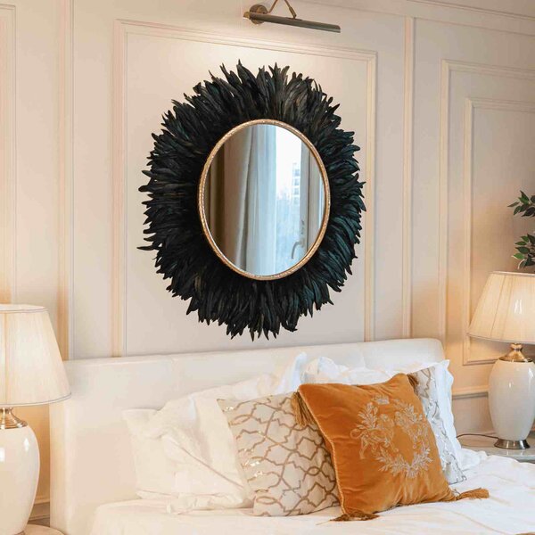 Oglinda decorativa de perete cu pene negre SINKY, 110 cm