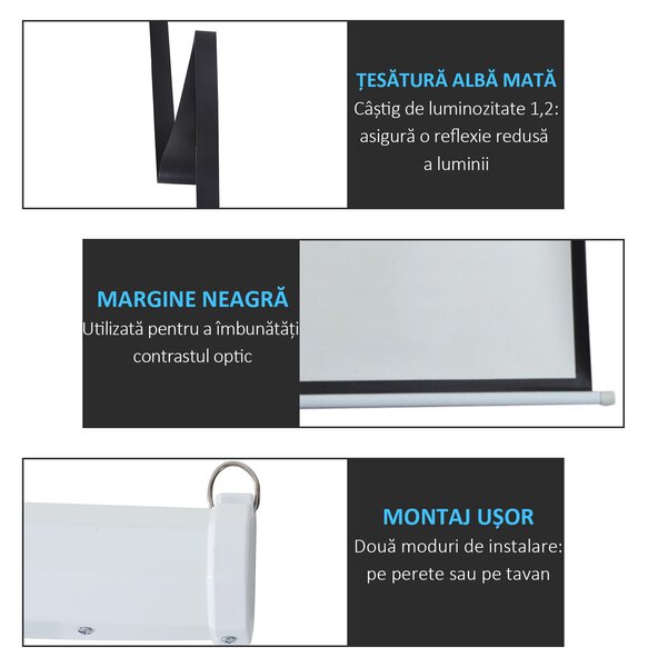 HOMCOM Ecran Proiecție Motorizat 100 Inch, Ideal pentru Home Cinema, Fabricat din Plasă, Plastic, Metal, 203x152 cm, Design Modern | Aosom Romania