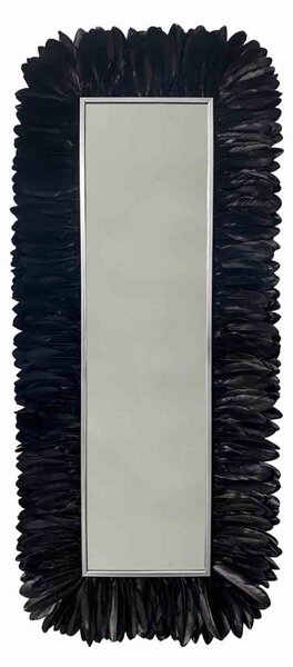 Oglinda decorativa de perete, dreptunghiulara cu pene negre MERRY, 150 X 60 cm