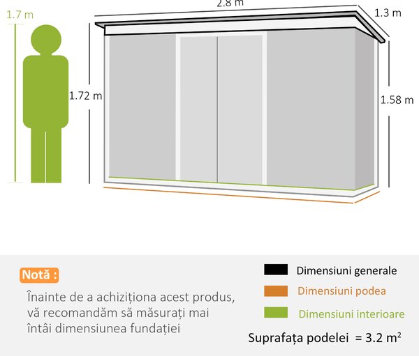 Outsunny, magazie pentru scule, casuta de gradina, sopron pentru unelte 280x130x172cm, Verde deschis | Aosom Romania