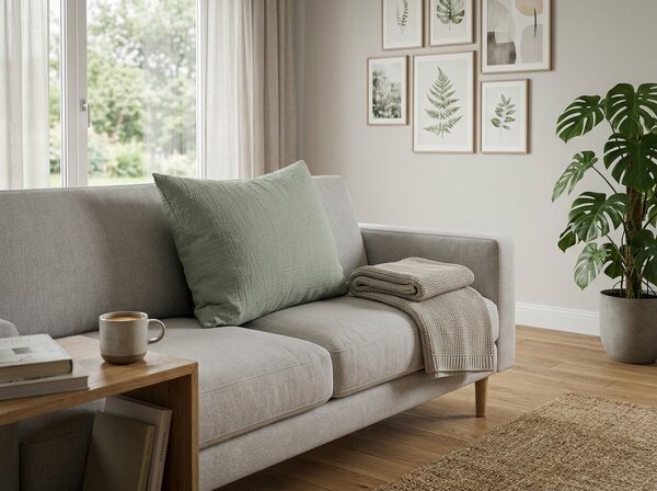Fata de perna muselin MUSSARI 50x70 cm, verde salvie