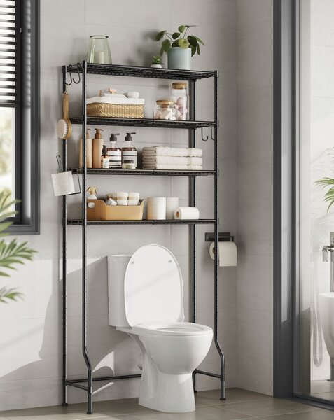 Raft de depozitare deasupra toaletei, suport de depozitare cu economie de spațiu, negru 83x30x179cm