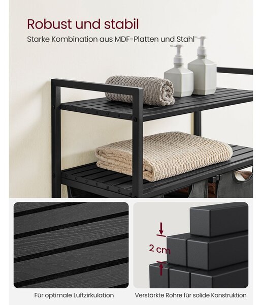 Coș de rufe cu rafturi și sac de rufe detașabil și extensibil 2x46L, negru-gri