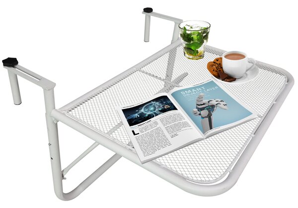 Outsunny Măsuță Suspendată pentru Balcon, Suport Reglabil pe Înălțime, Ideală pentru Spații Reduse, 60x56.5x45cm, Alb | Aosom Romania