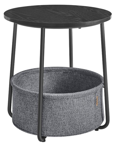 Măsuță depozitare rotundă cu coș textil, gri ardezie și negru 45×51cm