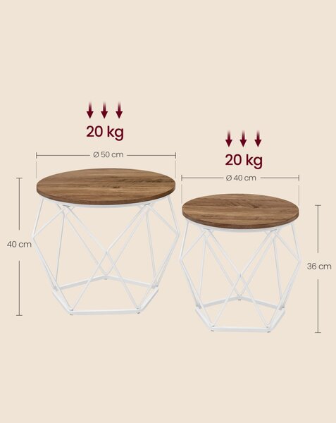 Set măsuță de cafea 2 piese, maro miere, alb 50x50x40cm