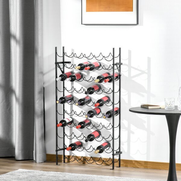 Suport de vin pentru 60 de sticle, suport de perete din metal, elegant, negru