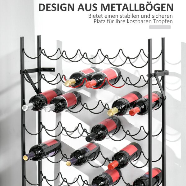 Suport de vin pentru 60 de sticle, suport de perete din metal, elegant, negru