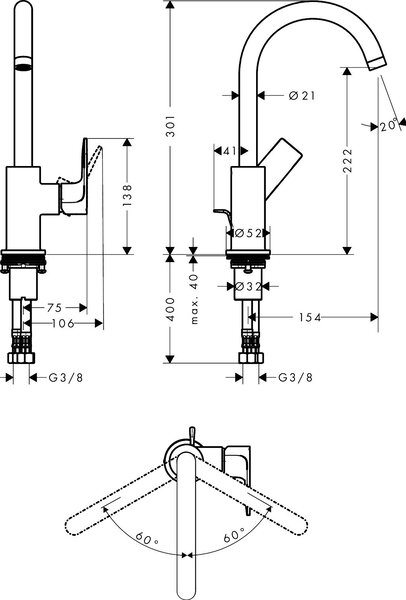 Hansgrohe Rebris E baterie lavoar stativ negru 72576670
