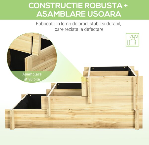 Outsunny Jardiniera pentru plan de cultivare inaltat pe 3 niveluri din lemn de brad, culoare lemnului, 93x93x35 cm | Aosom Romania