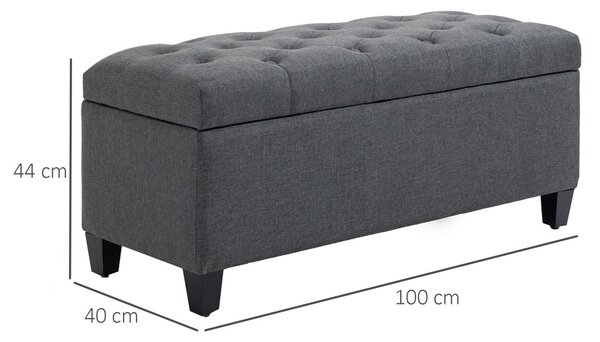 Bancă de depozitare cu scaun, efect de pânză de poliester și cauciuc, culoare gri închis, 100 x 40 x 44 cm