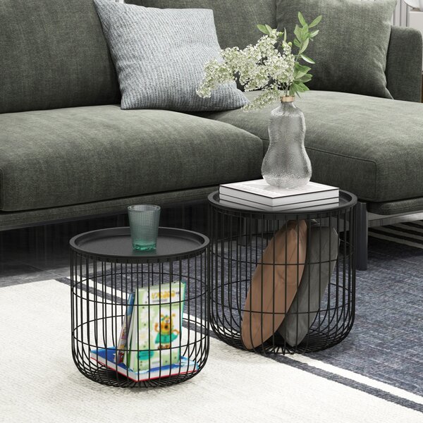 Set de 2 mese de cafea, design scandinav, din oțel negru
