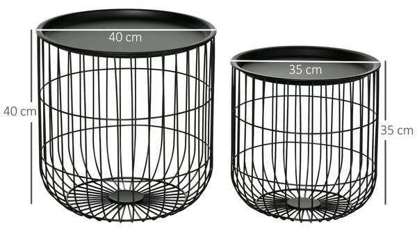 Set de 2 mese de cafea, design scandinav, din oțel negru