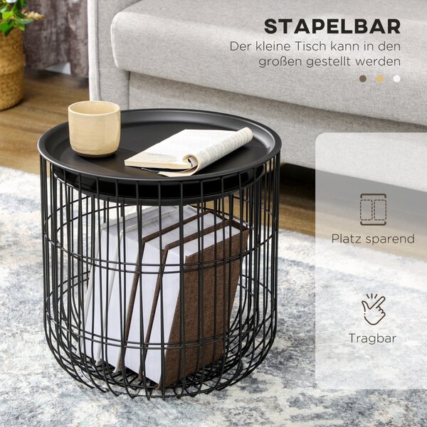 Set de 2 mese de cafea, design scandinav, din oțel negru