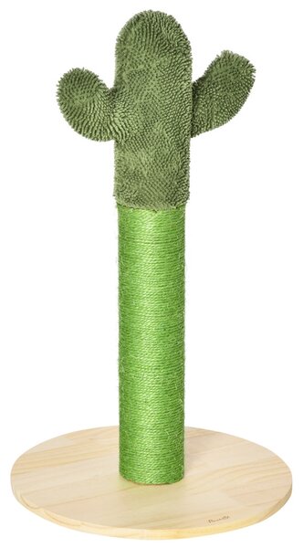 Stâlp de zgâriat pentru pisici în formă de cactus, din lemn de pin și frânghie de sisal, înălțime 65 cm