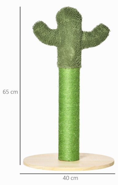 Stâlp de zgâriat pentru pisici în formă de cactus, din lemn de pin și frânghie de sisal, înălțime 65 cm
