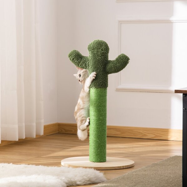 Stâlp de zgâriat pentru pisici în formă de cactus, din lemn de pin și frânghie de sisal, înălțime 65 cm
