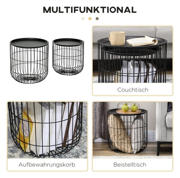 Set de 2 mese de cafea, design scandinav, din oțel negru